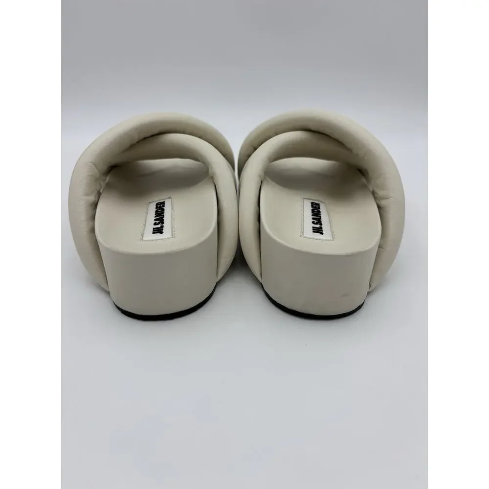 Jil Sander Padded Slides White Leather Size 38 / 8 Arch Support Puffy Pillow